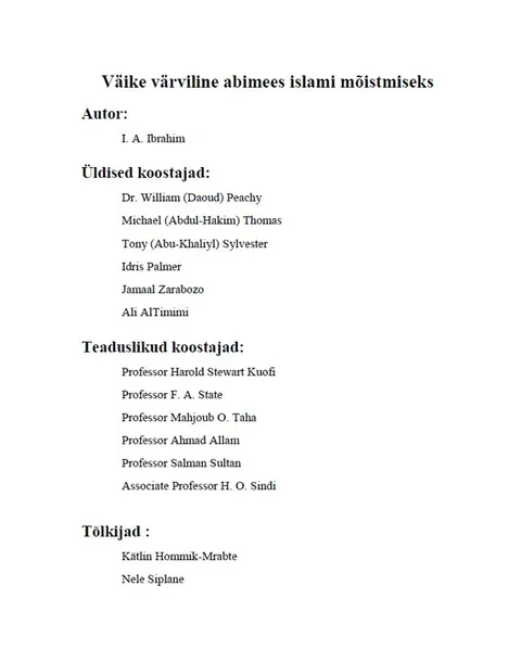 Väike värviline abimees islami mõistmiseks